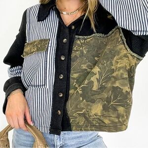 Black timber thread vintage wash camo shacket top cardigan by POL small Boho